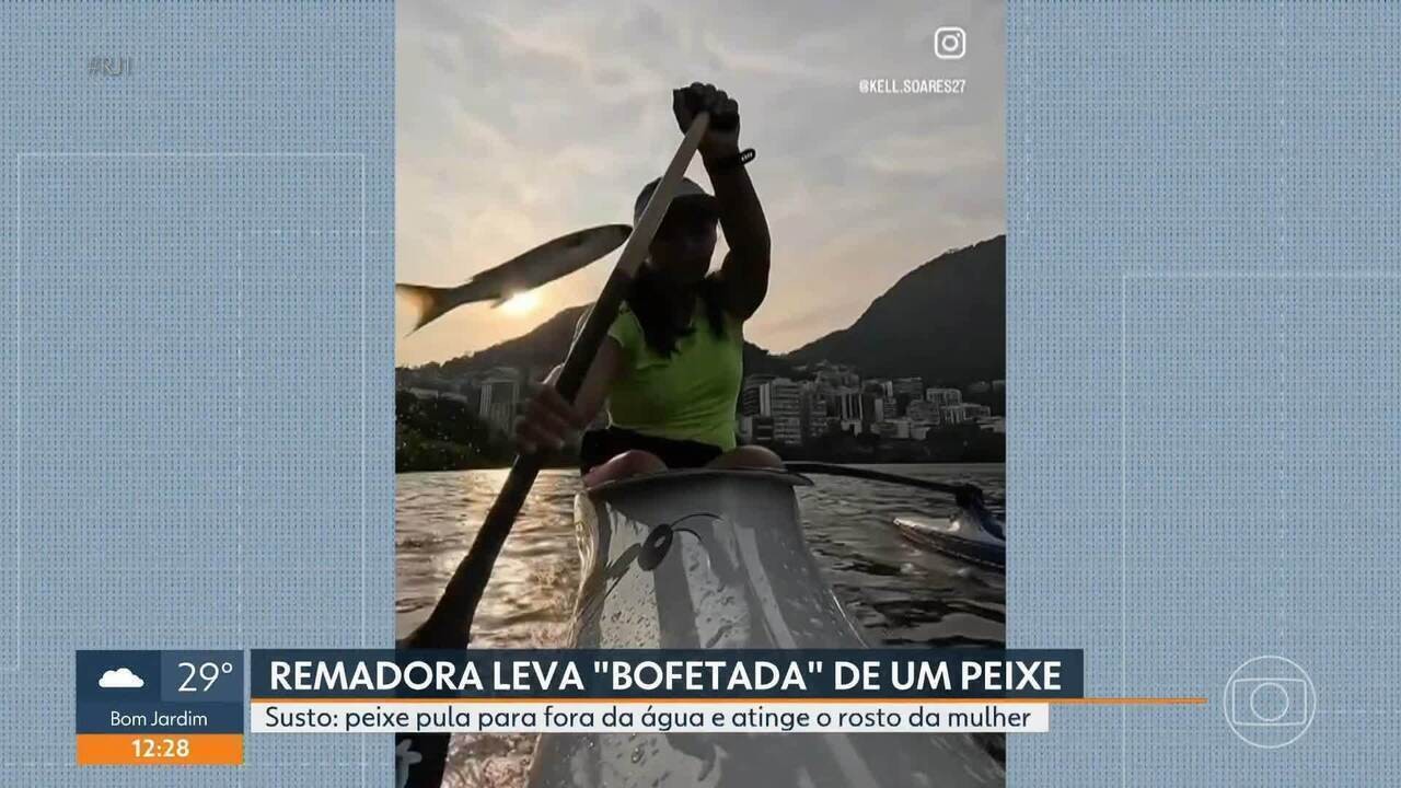 VÍDEO: remadora leva ‘peixada’ na Lagoa Rodrigo de Freitas