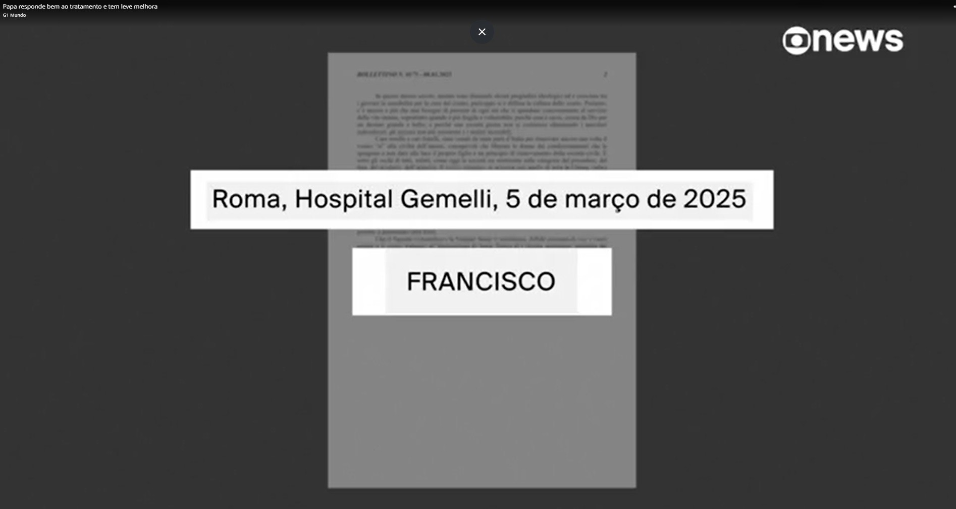 Santa Sé revela texto do Papa assinado no hospital