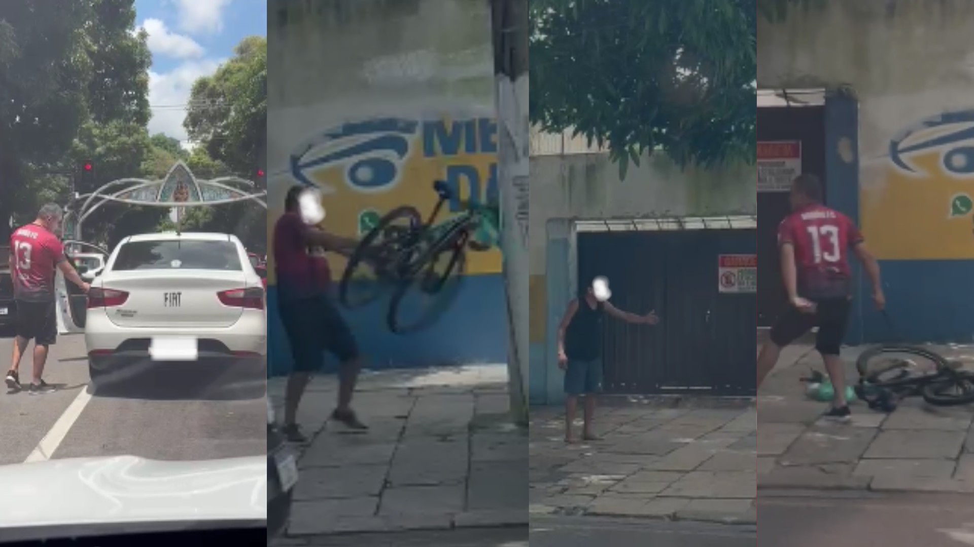 Motorista de taxi destrói bicicleta de ciclista durante briga na av. Nazaré, em Belém; VÍDEO